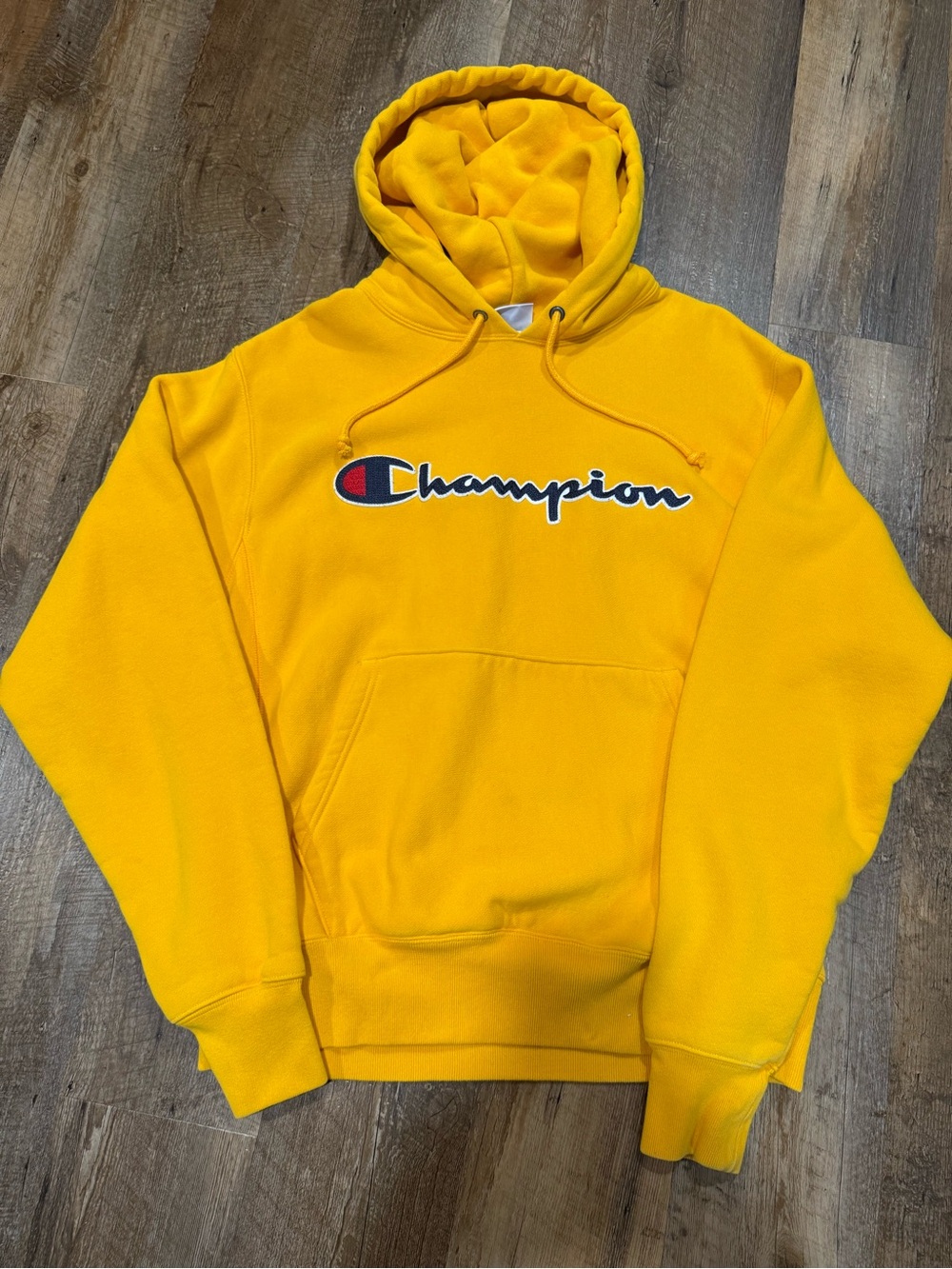 Champion Reverse Weave Yellow Hoodie Medium